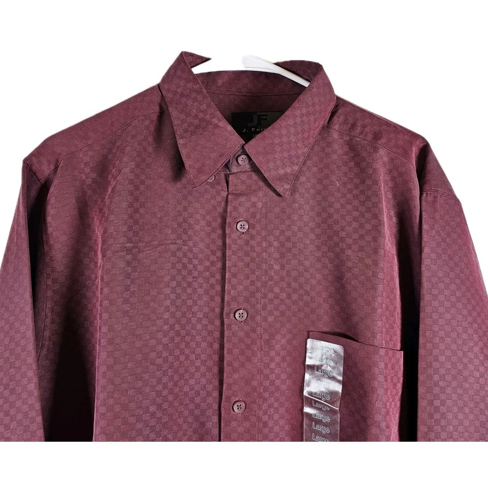 NWT Mens J. Ferrar Men's‎ Size Large Maroon Button Up Long Sleeve Check Pattern - Picture 2 of 5